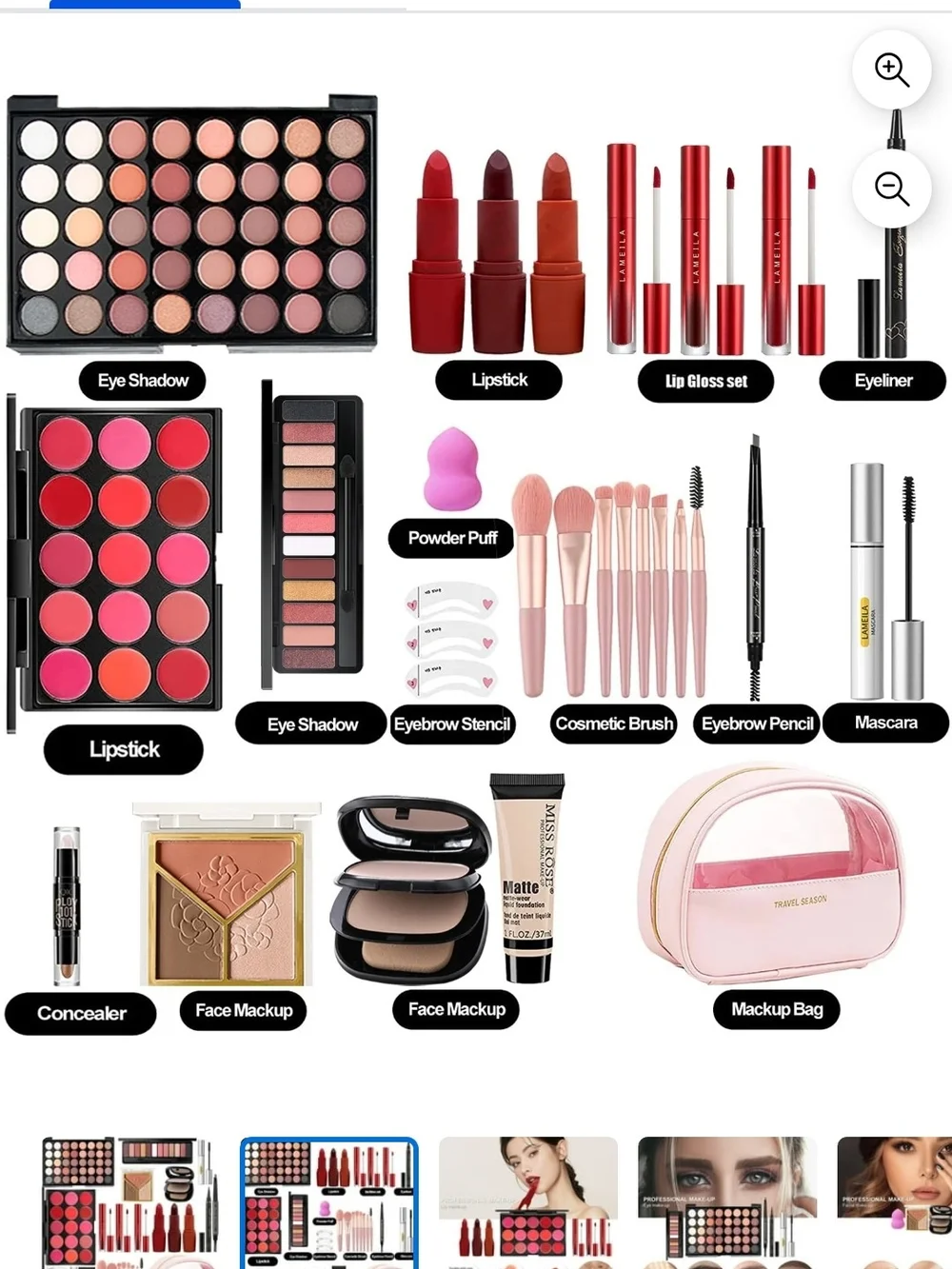 Travel Pink Lipstick and Makeup Set with Brushes & Lip Palette - Women Makeup